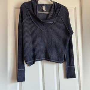 We The Free Size XS Extra Small Blue Waffle Knit V Neck Long Sleeve Top Shirt